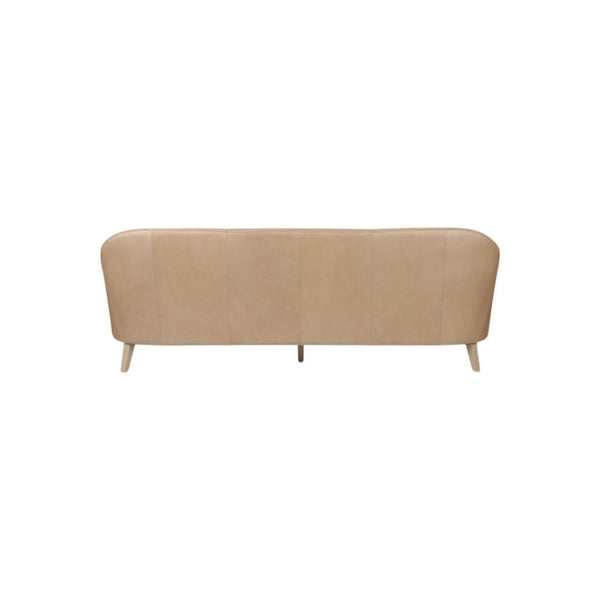 Sofá Krestlin de cuero natural color taupe con estructura de madera