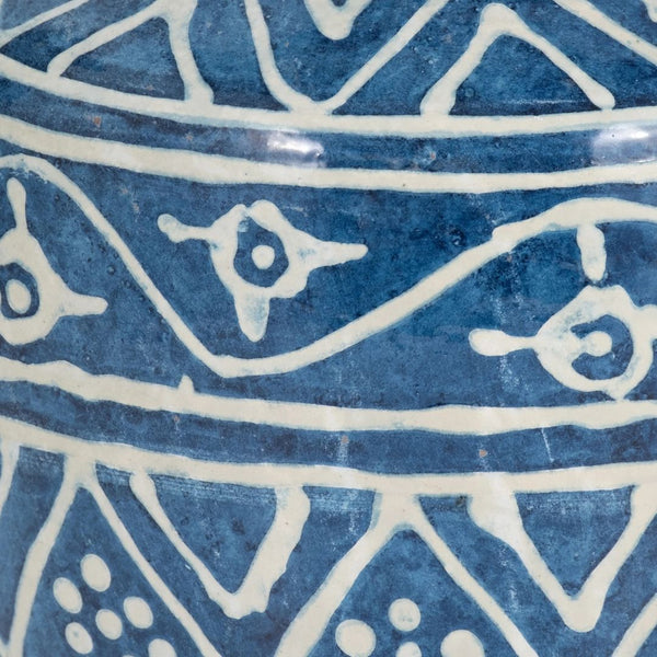 Jarrón decorativo de terracota azul estilo trompeta