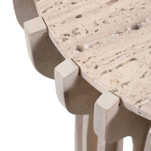 Mesa auxiliar Grenoble de madera y travertino — 25″ / Accent Table