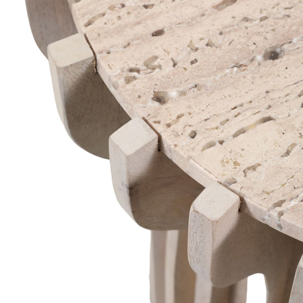 Mesa auxiliar Grenoble de madera y travertino — 25″ / Accent Table