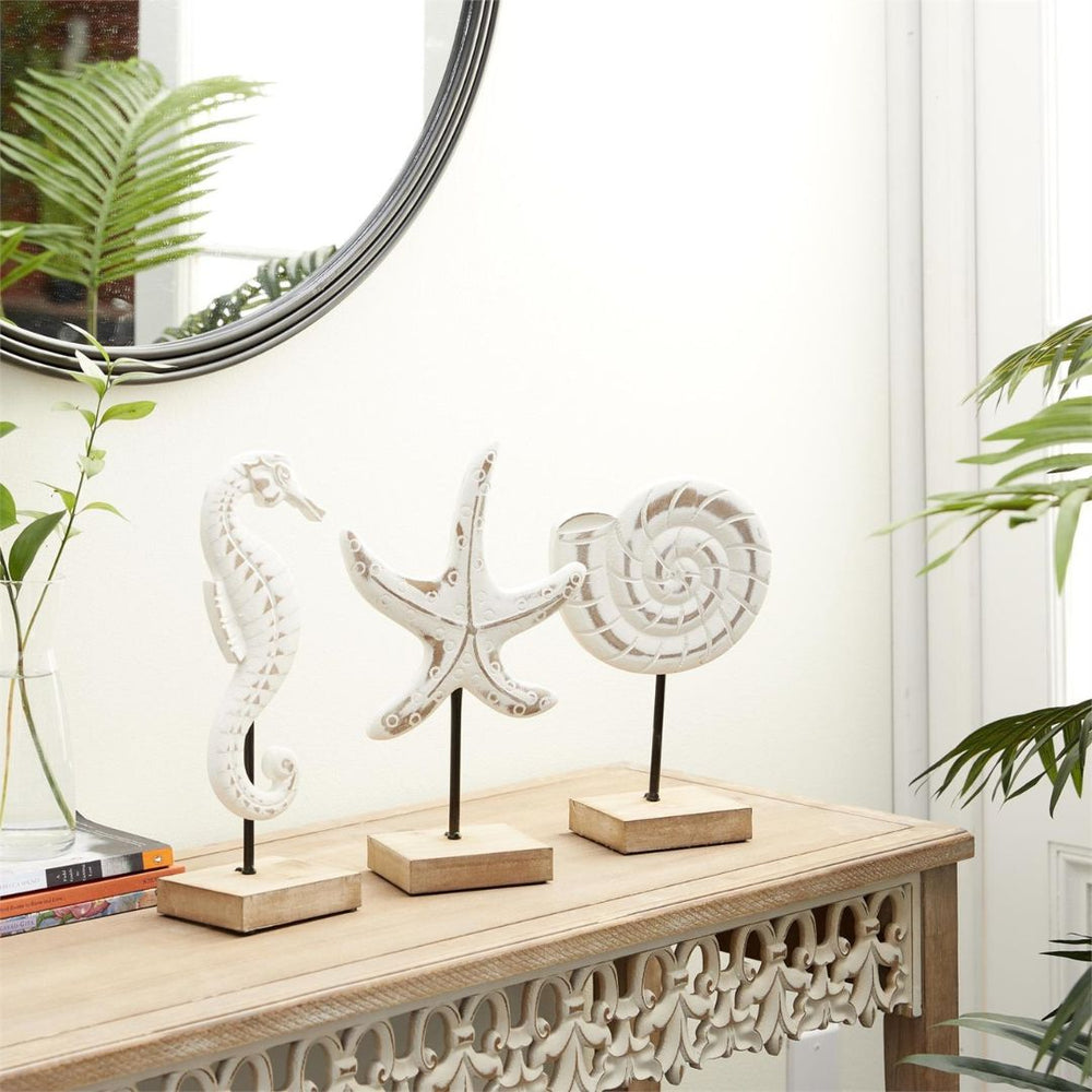 Escultura decorativa marina blanca – Set de 3 piezas