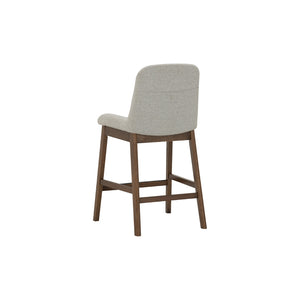 Silla alta Arden para counter en roble malayo y tela gris claro
