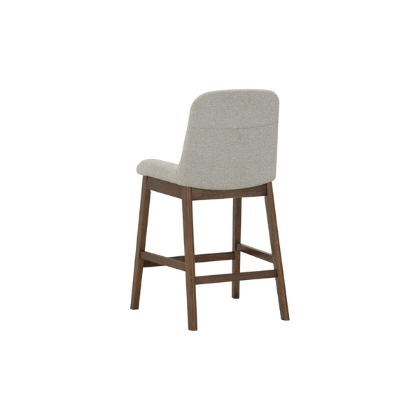 Silla alta Arden para counter en roble malayo y tela gris claro