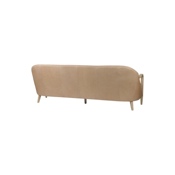 Sofá Krestlin de cuero natural color taupe con estructura de madera