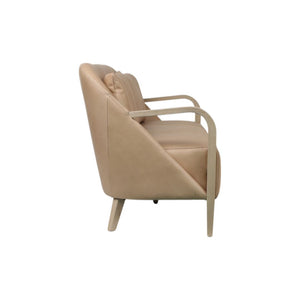 Sofá Krestlin de cuero natural color taupe con estructura de madera