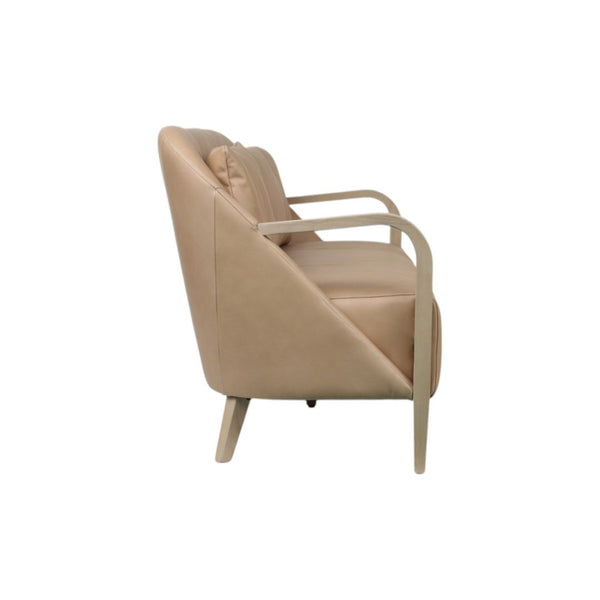 Sofá Krestlin de cuero natural color taupe con estructura de madera