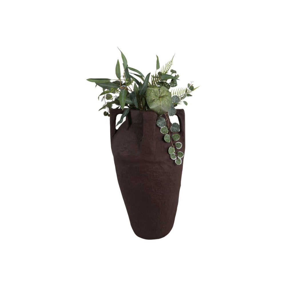 Jarrón decorativo con asas de papel maché color marrón oscuro – 26"