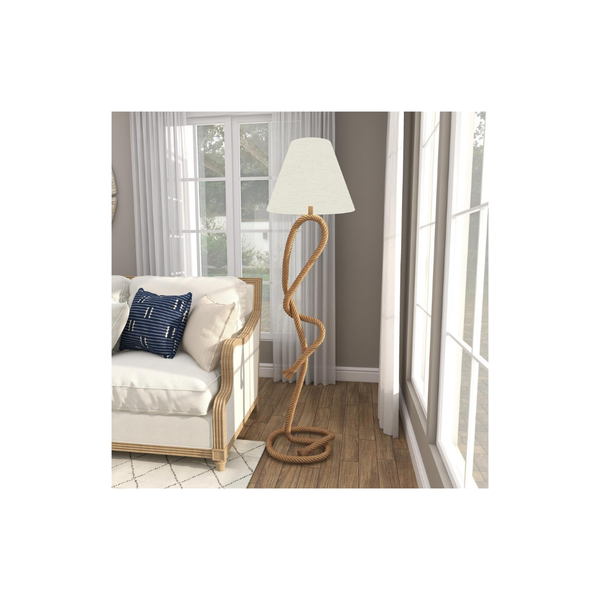 Lámpara de Piso con Base de Cuerda y Pantalla Crema