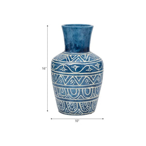 Jarrón decorativo de terracota azul de 16"