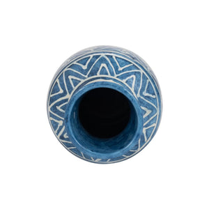 Jarrón decorativo de terracota azul estilo trompeta