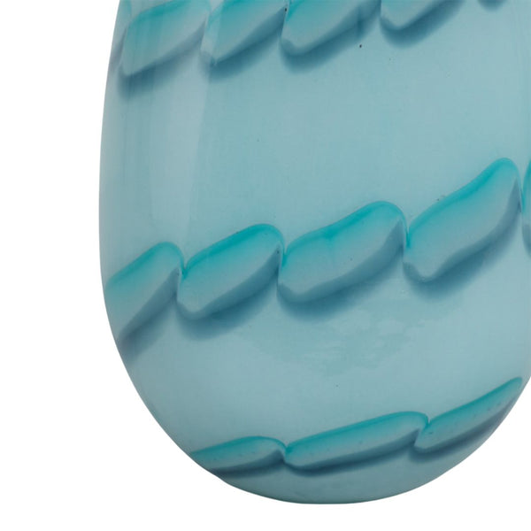 Jarrón decorativo de vidrio con patrón de cuentas color azul