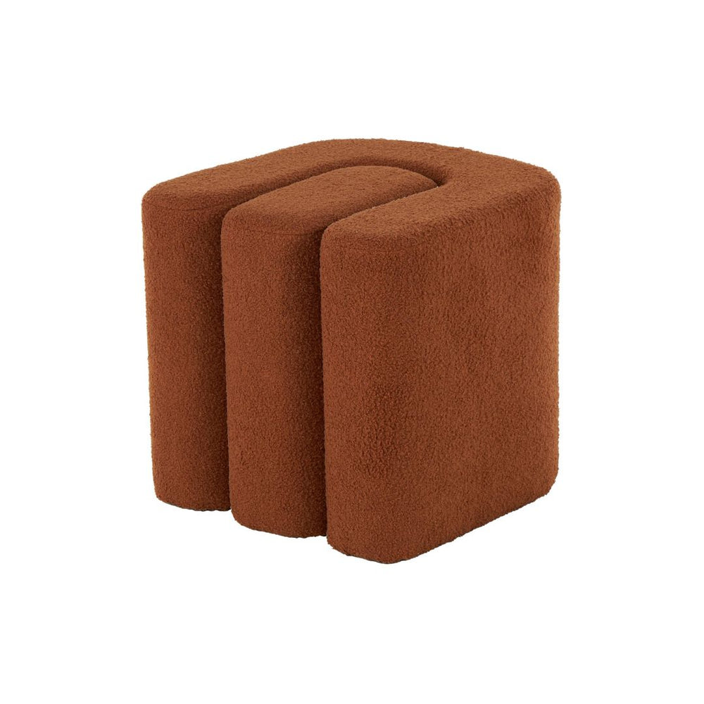 Pouf decorativo de cuero marrón con paneles lineales