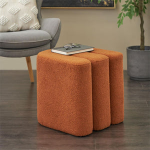 Pouf decorativo de cuero marrón con paneles lineales