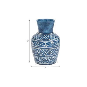 Jarrón decorativo de terracota azul estilo trompeta