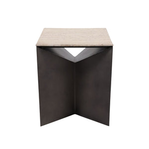 Mesa auxiliar “Besancon” 25″ — Metal y Travertino