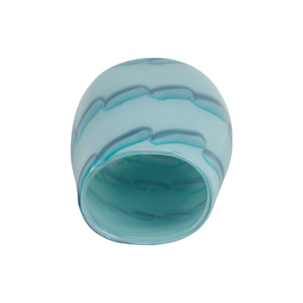 Jarrón decorativo de vidrio con patrón de cuentas color azul