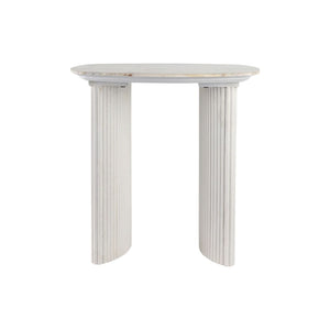 Mesa auxiliar “Catalina” 24" — Mármol travertino y madera acanalada