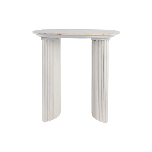 Mesa auxiliar “Catalina” 24" — Mármol travertino y madera acanalada