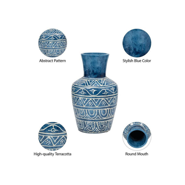 Jarrón decorativo de terracota azul de 16"