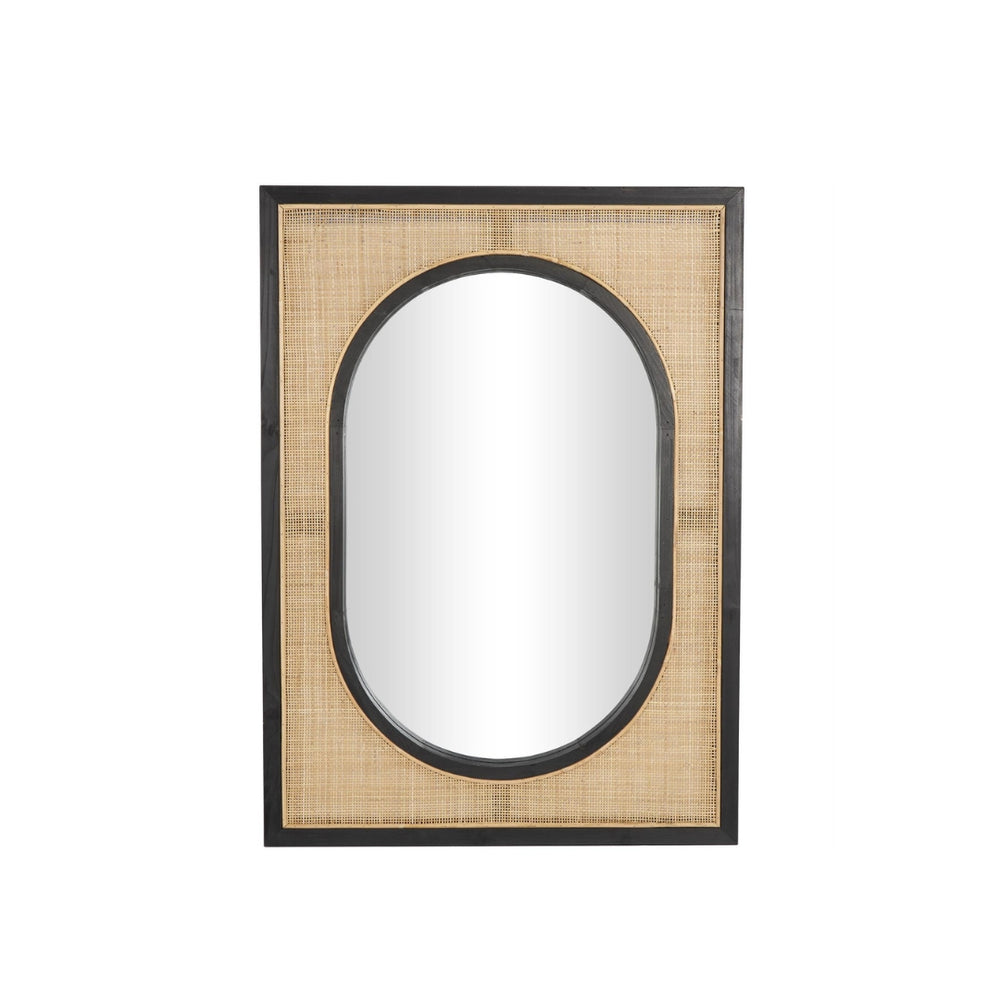 Espejo mural Bombay en ratán marrón con marco negro
