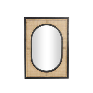 Espejo mural Bombay en ratán marrón con marco negro
