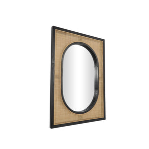 Espejo mural Bombay en ratán marrón con marco negro