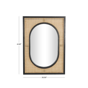Espejo mural Bombay en ratán marrón con marco negro