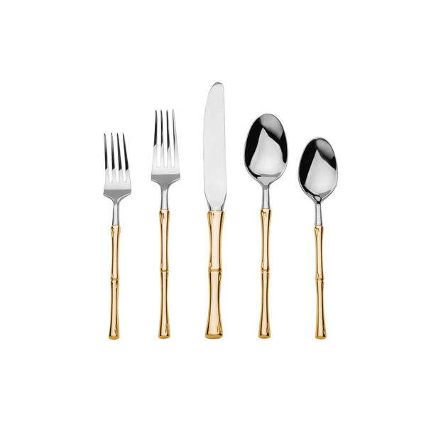 18/10 Rattan 20 PC Gold Set