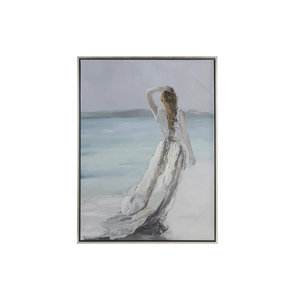 Cuadro Decorativo Mujer Frente al Mar con Marco Plateado