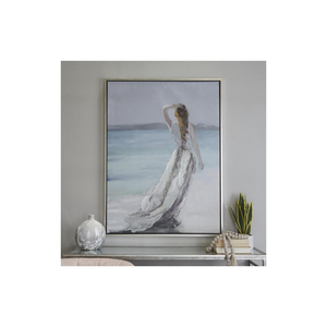 Cuadro Decorativo Mujer Frente al Mar con Marco Plateado