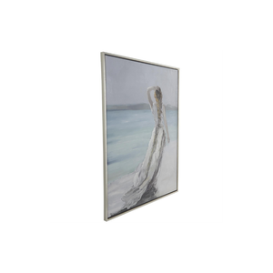 Cuadro Decorativo Mujer Frente al Mar con Marco Plateado