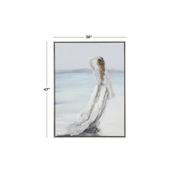 Cuadro Decorativo Mujer Frente al Mar con Marco Plateado
