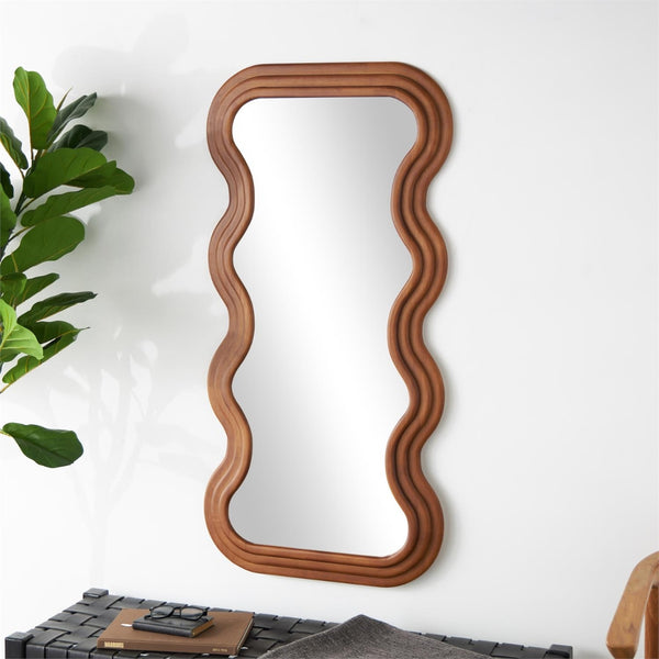 Espejo decorativo de pared con marco ondulado en madera – 47"