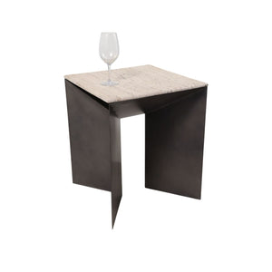 Mesa auxiliar “Besancon” 25″ — Metal y Travertino
