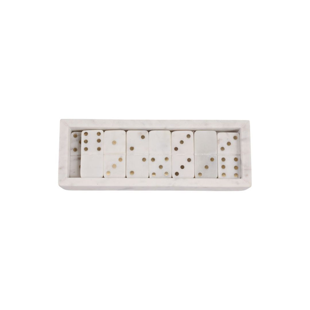 Juego decorativo de dominó en mármol blanco con detalles dorados