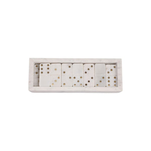 Juego decorativo de dominó en mármol blanco con detalles dorados