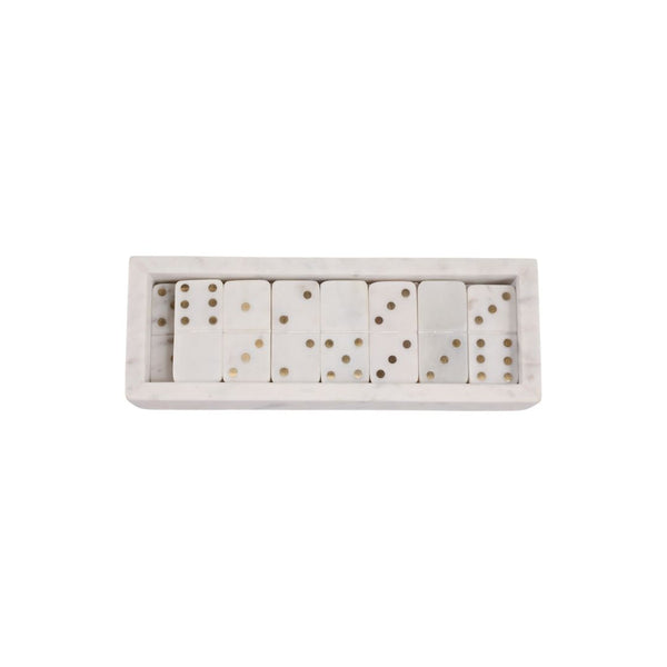 Juego decorativo de dominó en mármol blanco con detalles dorados