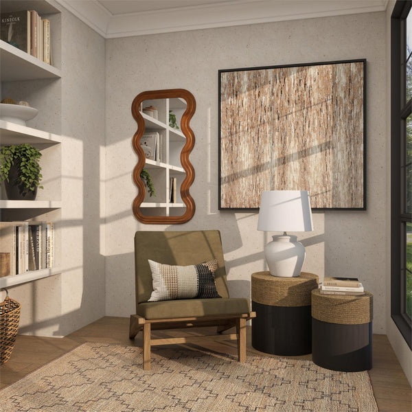 Espejo decorativo de pared con marco ondulado en madera – 47"