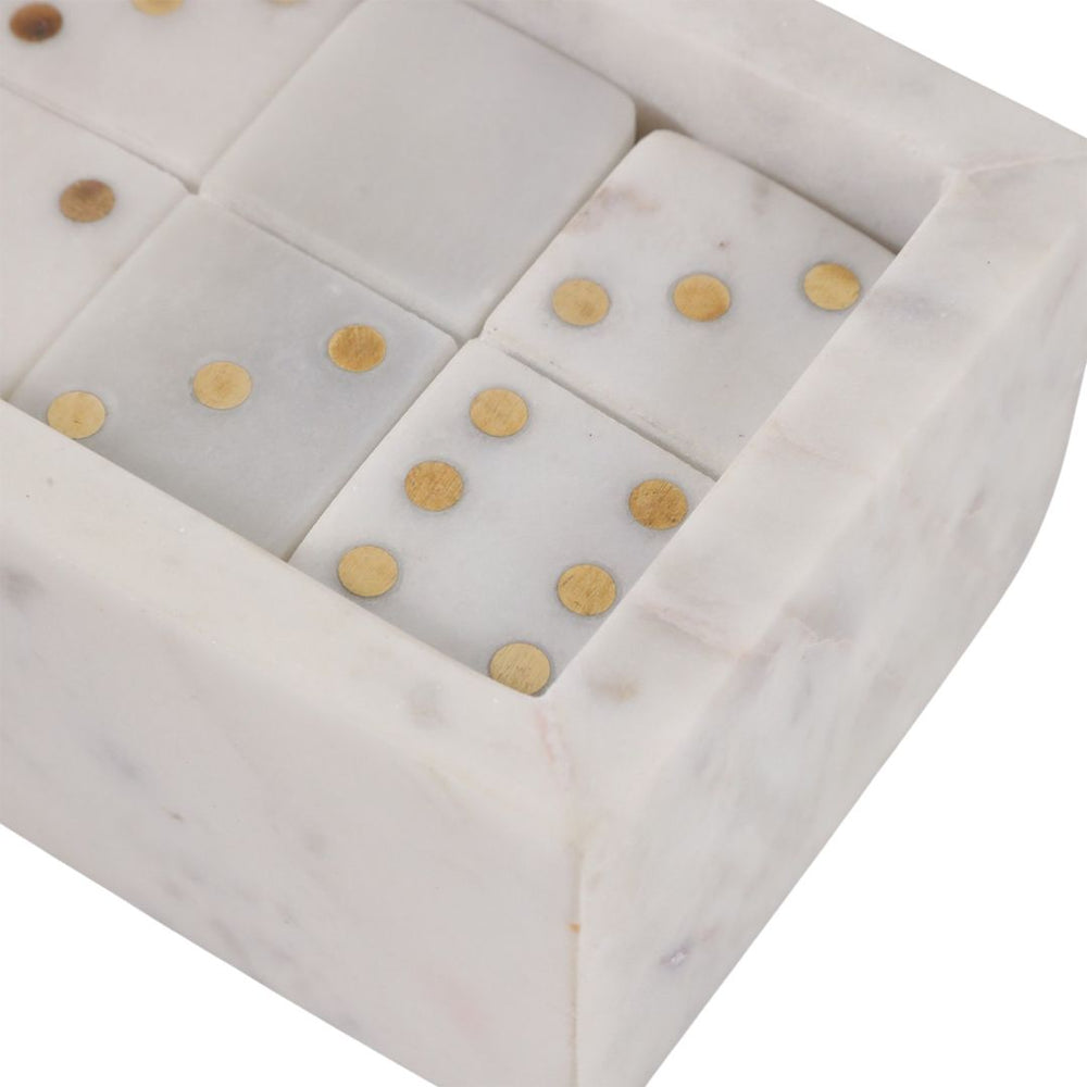 Juego decorativo de dominó en mármol blanco con detalles dorados