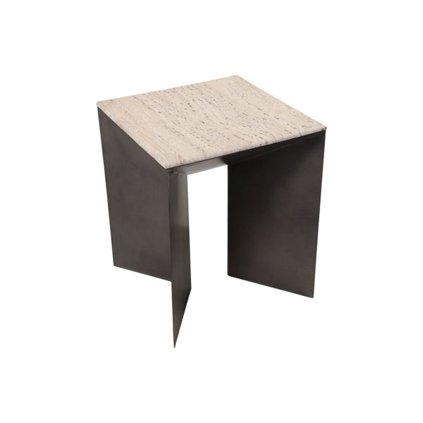 Mesa auxiliar “Besancon” 25″ — Metal y Travertino