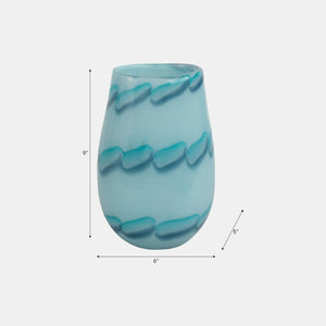 Jarrón decorativo de vidrio con patrón de cuentas color azul