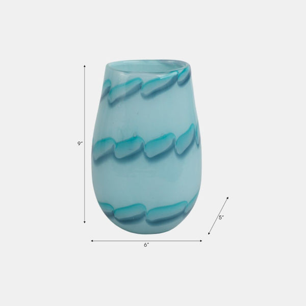 Jarrón decorativo de vidrio con patrón de cuentas color azul