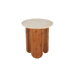Mesa Auxiliar Redonda de Madera y Mármol Beige