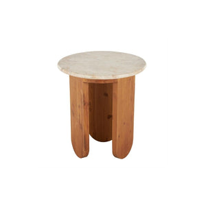 Mesa Auxiliar Redonda de Madera y Mármol Beige