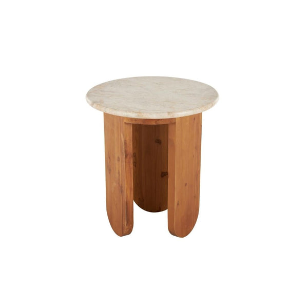 Mesa Auxiliar Redonda de Madera y Mármol Beige