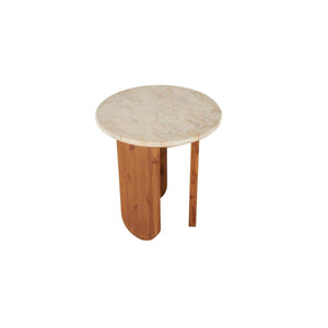 Mesa Auxiliar Redonda de Madera y Mármol Beige