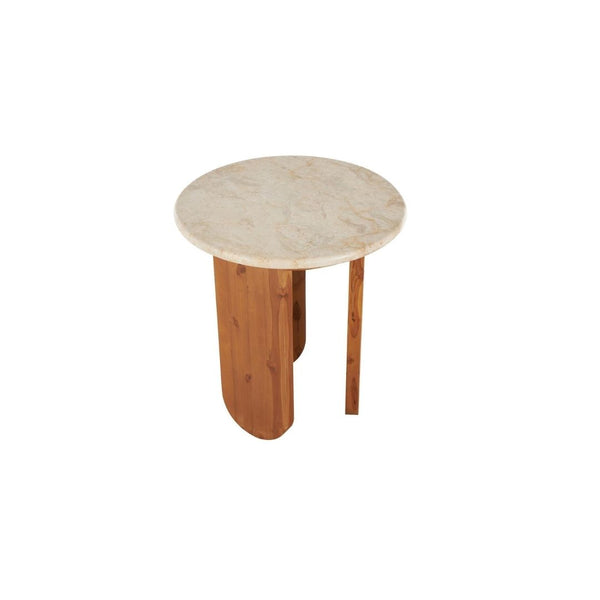 Mesa Auxiliar Redonda de Madera y Mármol Beige