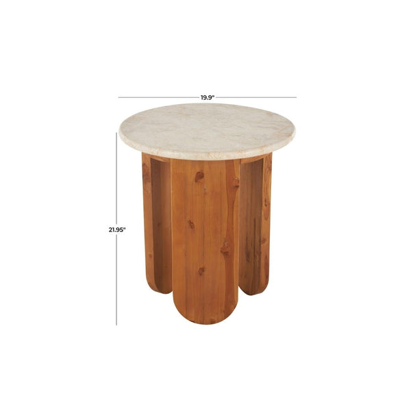 Mesa Auxiliar Redonda de Madera y Mármol Beige