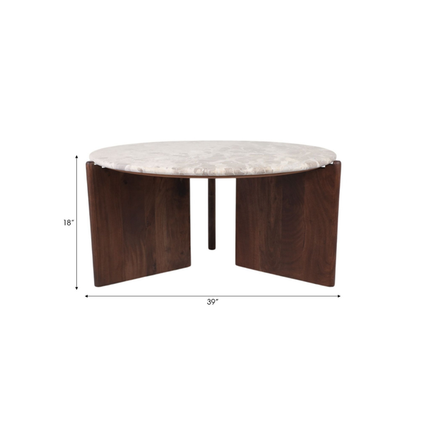 Mesa Centro Mármol C/base Madera