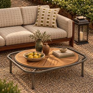 Avril Teak Wood Round Tea Table (Silver Brown)